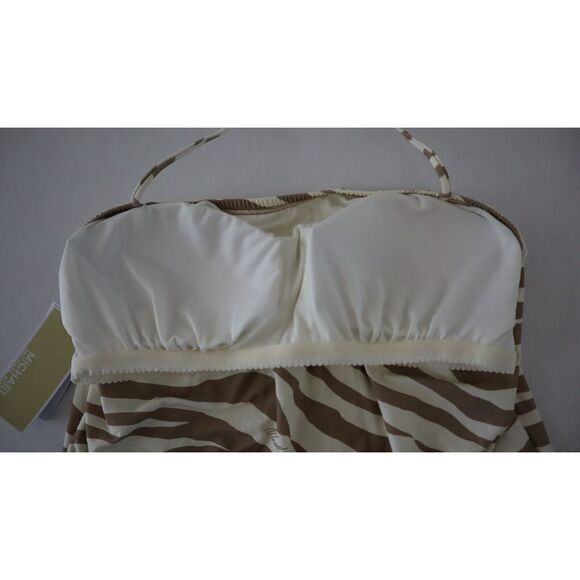 Michael Kors Women's Sz S Khaki Zebra Print Tie Front Tankini Swimsuit Top $102+ - Picture 11 of 16
